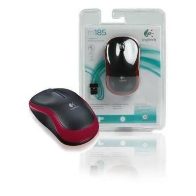 Logitech Мышь беспроводная M185 Red, оптическая, 1000 dpi, радиоканал 10 м, красный/чёрный.