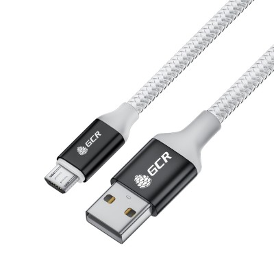 GCR QC Кабель 1.5m MicroUSB, быстрая зарядка, белый нейлон, AL корпус черный, белый ПВХ, 28/24 AWG, GCR-53269 Greenconnect GCR-53269