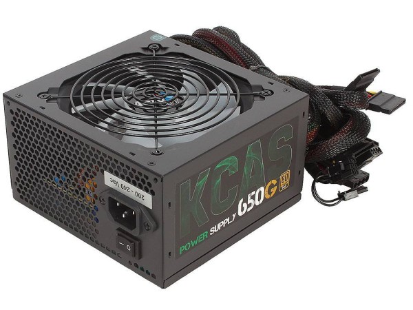 Блок питания Aerocool KCAS-650G <650W, (20+4+4+4) pin, 2x(6+2) pin, 7xSATA, 4xMolex, 12 см, 80+ Gold, подсветка, кабель 