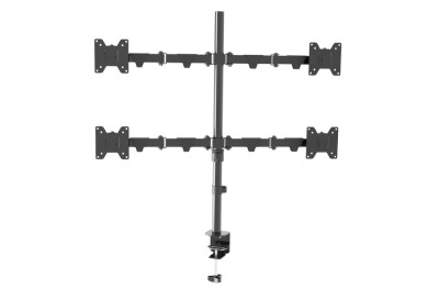 Настольное крепление Wize [WDM4-26] для четырех мониторов 14"-26", VESA 75x75, 100x100, макс. нагрузка 10 кг, расст. от основания до 374 мм., наклон -30°/+30°, поворот -90°/+90°, вращение 360°, 2 способа крепления: сквозное и струбцина, черн.