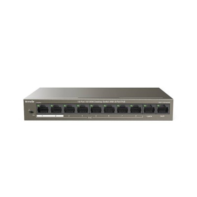 IP-COM F1110P-8-63W Коммутатор неуправляемый PoE, 10 портов, 10x100 Мбит/с, PoE 8х30 Вт, 2хUplink, настольный