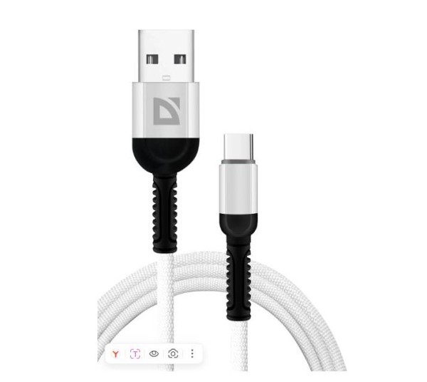 Defender Кабель F167, USB 2.0 (AM) - Type C, 1метр, 2.4А, нейлоновая оплетка, белый.