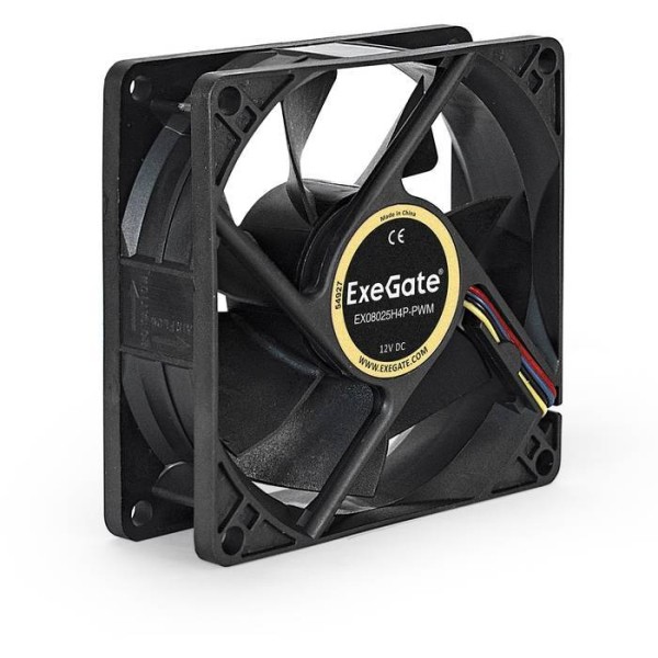 Вентилятор ExeGate EX08025H4P-PWM, 80x80x25 мм, Hydraulic bearing (гидродинамический), 4pin, PWM, 23dBA