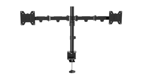 Настольное крепление Wize [WDM2-32] для двух мониторов 14"-32", VESA 75x75, 100x100, макс. нагрузка 10 кг, расст. от основания до 374 мм., наклон -60°/+60°, поворот -90°/+90°, вращение 360°, 2 способа крепления: сквозное и струбцина, черн.