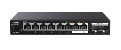 Tenda TEM2010X Коммутатор неуправляемый, 10 портов, RJ-45 8х2,5 Гбит/с, SFP+ 2х10 Гбит/с, настольный, металлический
