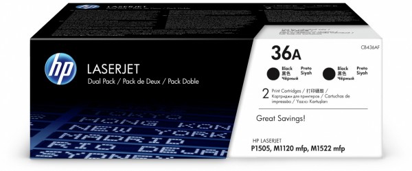 Тонер-картридж набор из 2 шт HP 36A Black Dual Pak LaserJet Toner Cartridge (CB436AF)