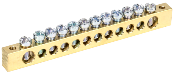 Шина PEN "земля-ноль" 8х12мм 12/2 (12групп/креп по краям) IEK IEK YNN21-12-100