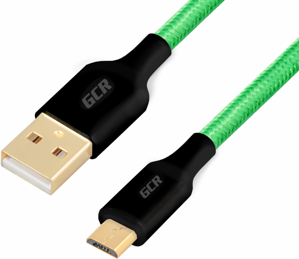 Greenconnect Кабель 3A 3.0m USB 2.0 для Samsung, GOLD, ОS Android, AM/microB 5pin, зеленый нейлон, AL корпус черный, черный ПВХ, 28/22 AWG, поддержка функции быстрой зарядки, GCR-51260 Greenconnect USB 2.0 Type-AM - USB Micro-B 3м