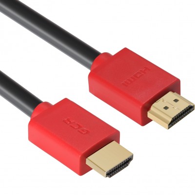 GCR Кабель 1.0m HDMI версия 1.4, черный, красные коннекторы, OD7.3mm, 30/30 AWG, позолоченные контакты, Ethernet 10.2 Гбит/с, 3D, 4K GCR-HM450-1.0m, экран Greenconnect GCR-HM450-1.0m