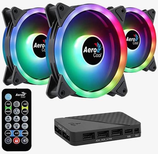 Вентилятор Aerocool Duo 12 Pro (3x120мм, 19.7dB, 1000rpm, 6-pin, подсветка, контроллер, пульт д/у) RTL (4710562752588)