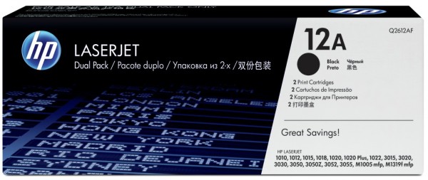 Тонер-картридж набор из 2 шт HP 12A Black Dual Pak LaserJet Toner Cartridge (Q2612AF)