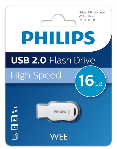 Флеш накопитель 16GB PHILIPS WEE 2.0 16GB, USB 2.0