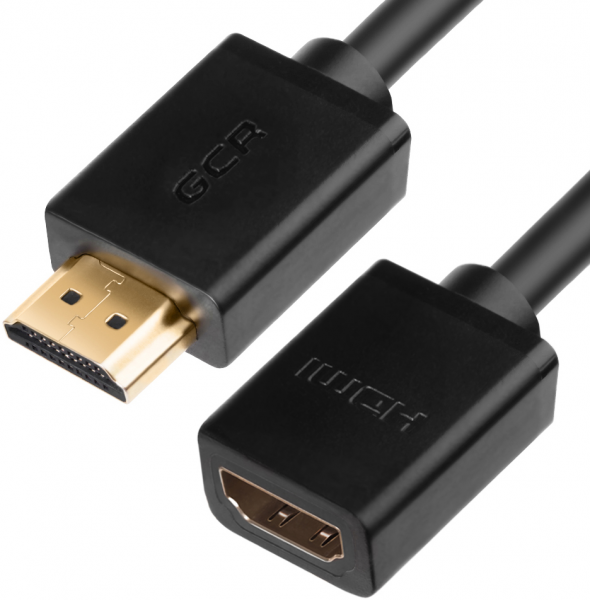 Greenconnect Удлинитель 1.0m v2.0 HDMI-HDMI черный, OD7.3mm, 28/28 AWG, позолоченные контакты, Ethernet 18.0 Гбит/с, 19M / 19F, GCR-HMFR6-BB3S-1m, тройной экран Greenconnect HDMI (f) - HDMI (m) 1м