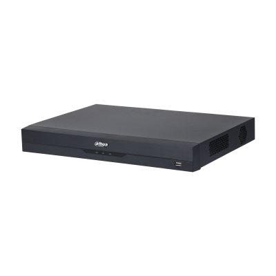16-канальный IP-видеорегистратор 4K H.265+ и ИИ , Входящий поток до 384Мбит/с; сжатие: H.265+ H.265 H.264+ H.264 MJPEG; разрешение записи до 32Мп; накопители: 2 SATA III до 16Тбайт; воспроизведение: 16кн@4Mp 2кн@32Мп; видеовыходы: 1 HDMI 1 VGA; cеть Dahua
