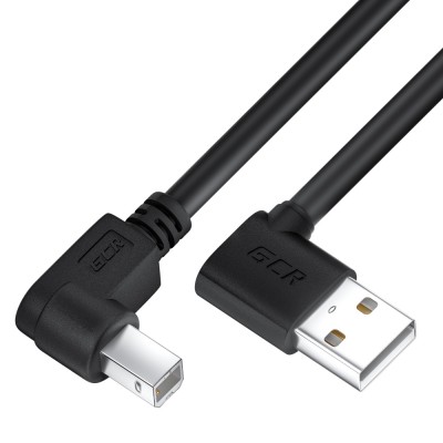 GCR Кабель 1.0m USB 2.0, AM угловой левый/BM угловой левый, черный, 28/28 AWG, экран, армированный, морозостойкий, GCR-52515 Greenconnect USB 2.0 AM - USB 2.0 BM 1м