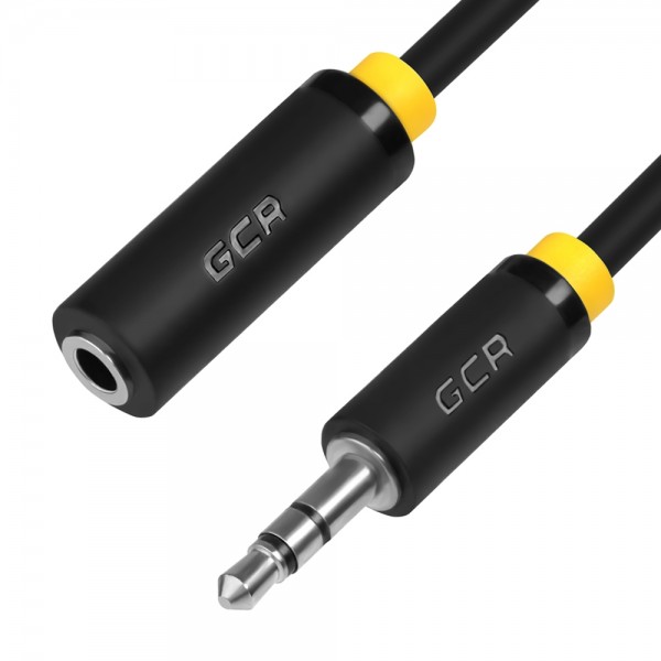 GCR Удлинитель аудио 5.0m jack 3,5mm/jack 3,5mm черный, желтая окантовка, ультрагибкий, 28AWG, M/F, Premium GCR-STM1114-5.0m, экран, стерео Greenconnect jack 3,5mm (m) - jack 3,5mm (f) 5 черный