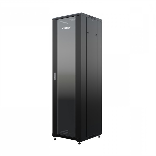 Шкаф напольный универсальный серверный ONTEK TC 42U 600х600мм, 4 профиля 19, двери стекло и сплошная металл, боковые стенки съемные, регулируемые опоры, разобранный, черный RAL 9005