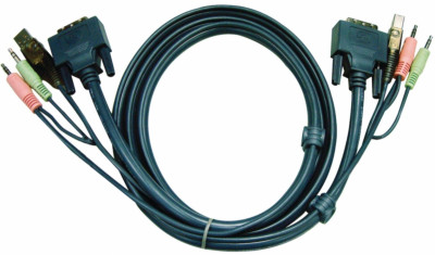 Кабель KVM USB(тип А Male)+DVI-D(Male)2хАудио(Male) <-> USB(тип B Male)+DVI-D(Male)+2хАудио(Male) 3м., черный. ATEN 2L-7D03UD