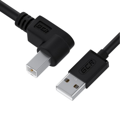 GCR Кабель 1.5m USB 2.0, AM/BM угловой, черный, 28/28 AWG, экран, армированный, GCR-52916 Greenconnect USB 2.0 AM - USB 2.0 BM