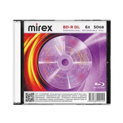 Диск BD-R Mirex 50 Gb, 6x, Slim Case (1), DL (1/50)