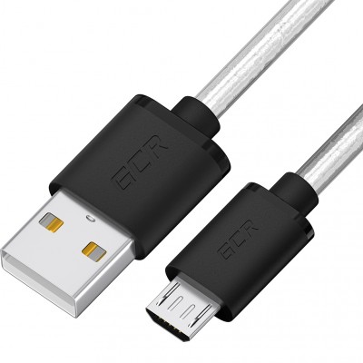 GCR Кабель 0.5m MicroUSB, прозрачный, черные коннекторы, быстрая зарядка, 28/24 AWG, GCR-54475 Кабель Greenconnect 0.5 м (GCR-54475)