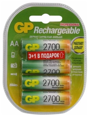 Перезаряжаемые аккумуляторы GP 270AAHC AA, мин. ёмкость 2600 мАч - 4 шт.(3+1 в подарок) в клемшеле GP 4891199134678