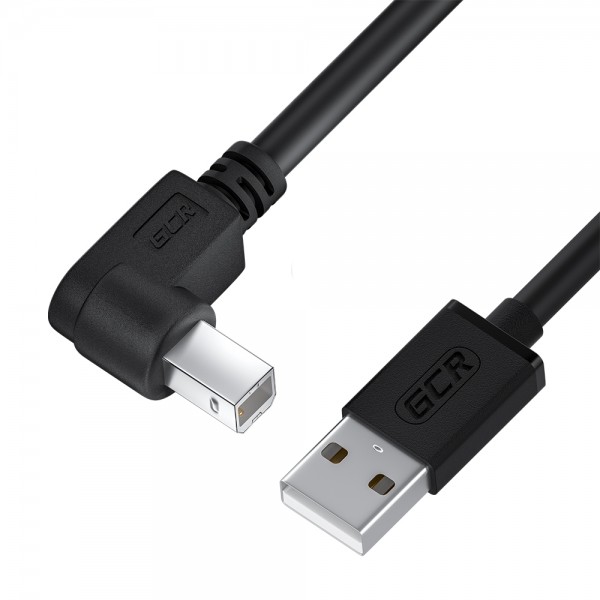 GCR Кабель 0.5m USB 2.0, AM/BM угловой левый, черный, 28/28 AWG Greenconnect USB 2.0 AM - USB 2.0 BM 0.5м