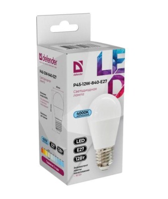 Defender Лампочка светодиодная P45-12W-840-E27 шар, 4000 К, нейтральный белый, 1 шт.