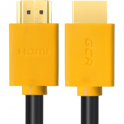 GCR Кабель 1.5m HDMI версия 1.4, черный, желтые коннекторы, OD7.3mm, 30/30 AWG, позолоченные контакты, Ethernet 10.2 Гбит/с, 3D, 4K GCR-HM440-1.5m, экран Greenconnect GCR-HM440-1.5m