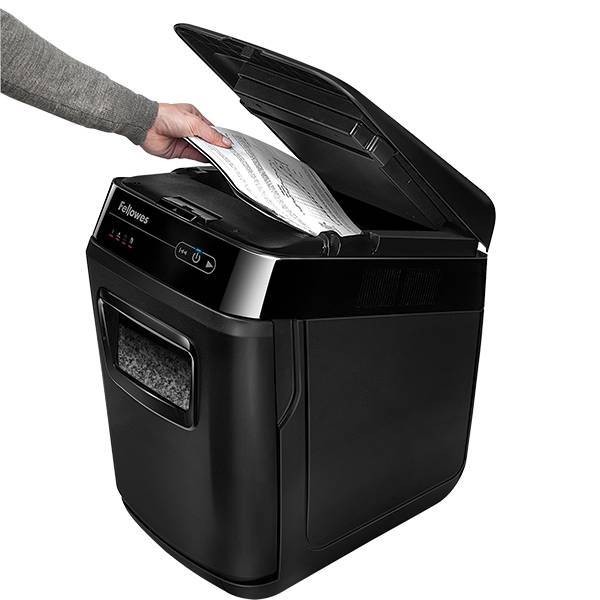 Шредер Fellowes®  AutoMax® 200M микрорезка, автоподача, DIN P-5, 2х14 мм, 200 лст. 32 лтр.