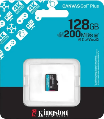 Карта памяти Kingston  128GB microSDXC Canvas Go Plus Gen4 200MB/s A2 U3 V30 Card W/O ADP Kingston SDCG4/128GBSP