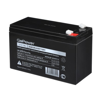 Аккумулятор свинцово-кислотный GoPower LA-1270/security 12V 7Ah клеммы T1/ F1 (1/5) GoPower 00-00021454