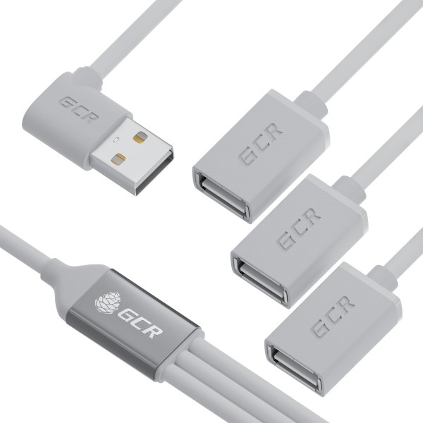 GCR USB Hub 2.0 на 3 порта, 0.35m, гибкий, двусторонний угловой AM / 3 х AF, белый, GCR-53355 Greenconnect USB 2.0 Type-AM - 3 x USB 2.0 Type-AF 0.35 m