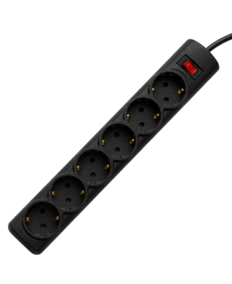 Сетевой фильтр PROGIX PG656, 6 розеток, черный, кабель 3 метра, с защитой от перегрузки, заземление, выключатель, мощность нагрузки 2200Вт, размер 320 х 50 х 40мм, сечение кабеля 3 х 0.75кв.мм. PROGIX PG656