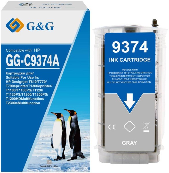 Картридж струйный G&G, аналог HP C9374A/№72 серый 130ml с чипом