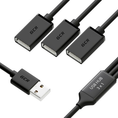 GCR USB Hub 2.0 на 3 порта, 0.35m, гибкий, AM / 3 х AF, черный, GCR-51864 Greenconnect  USB 2.0 Type-AM - 3 x USB 2.0 Type-AF 0.35 m
