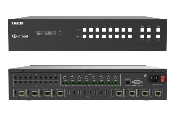 Матричный коммутатор HDMI 4K60 Infobit [iMatrix H88H150], 8x8, 3840x2160/60 Гц; HDBaseT выходы до 150 м (приемники в комплекте)