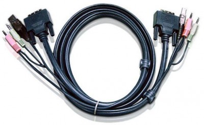 Кабель KVM USB(тип А Male)+DVI-D(Male)+2хАудио(Male) <-> USB(тип B Male)+DVI-D(Male)+2хАудио(Male) 1,8м., черный. ATEN 2L-7D02U