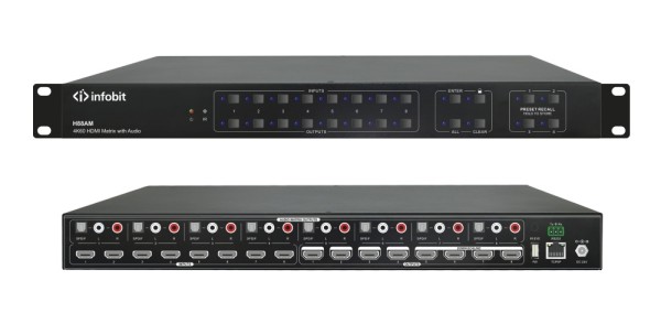 Матричный коммутатор Infobit [iMatrix H88AM] HDMI 4K60, 8х8, 3840x2160/60 Гц; 8 цифровых аудиовыхода SPDIF, 8 аудиовыхода Toslink с поддержкой Audio Matrix/Downscaling/AOC