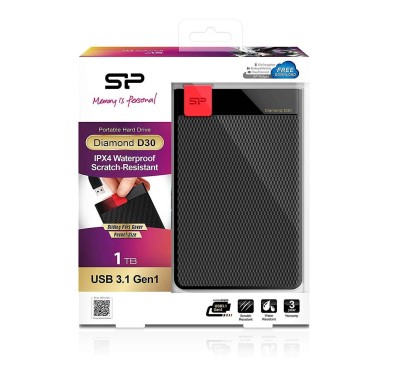 Внешний жесткий диск 1TB Silicon Power  Diamond D30, 2.5", USB 3.1, Slim, Черный