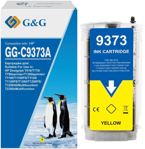 Картридж струйный G&G, аналог HP C9373A/№72 желтый 130ml с чипом