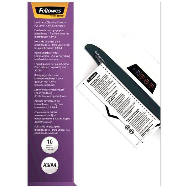Fellowes® Чистящий лист для ламинатора, абсорбирует остатки клея, пыли и грязи с поверхности валов, упаковка 10 шт.