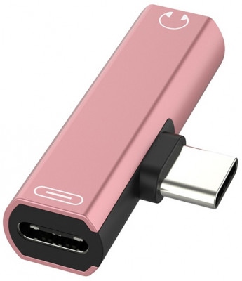 GCR Переходник USB Type C > 3.5mm mini jack + TypeC, розовый, GCR-UC2AUX Greenconnect USB 3.2 Type-C (m) - USB 3.2 Type-C (m),mini jack 3.5 mm (f)