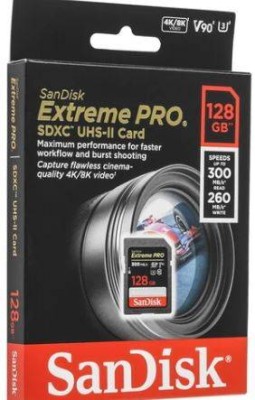Флеш карта SD 128GB SanDisk SDXC Class 10 V90 UHS-II U3 Extreme Pro, 300MB/s