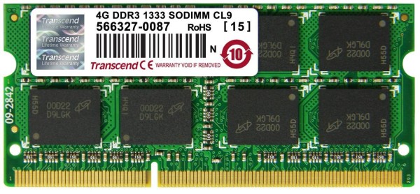 Модуль памяти Transcend 4GB SO-DIMM DDR3, 1333МГц, 2Rx8, 1.5V