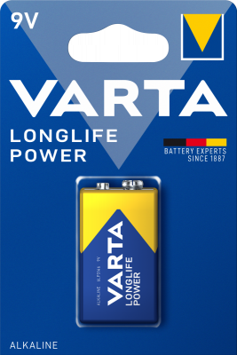 Батарейка Varta LONGLIFE POWER (HIGH ENERGY) Крона 6LR61 BL1 Alkaline 9V (4922) (1/10/50) (1 шт.) VARTA 04922121411