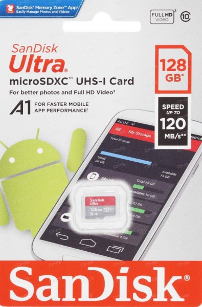 Флеш карта microSD 128GB SanDisk microSDXC Class 10 Ultra UHS-I U1 A1 140MB/s