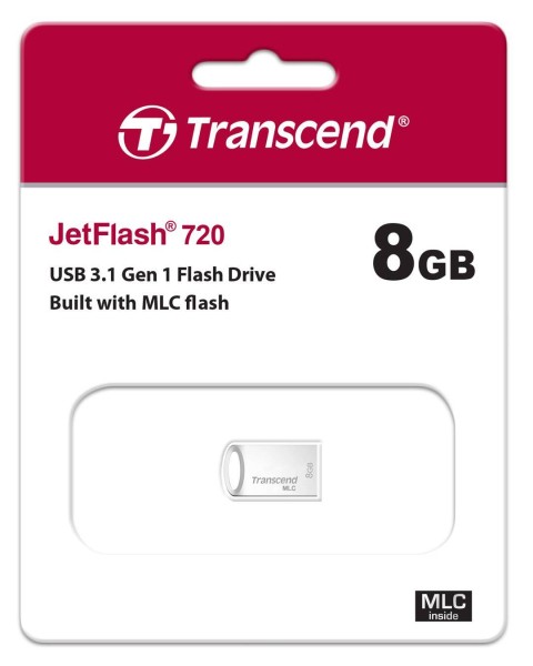 Флеш накопитель 8GB Transcend JetFlash 720S, USB 3.1, MLC, Cеребристый