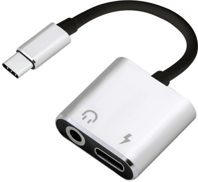 GCR Адаптер-переходник Type C > Mini jack + TypeC, белый ABS, GCR-UTC2A Greenconnect USB 2.0 Type-C (m) - USB 2.0 Type-C (f),mini jack 3.5 mm (f)