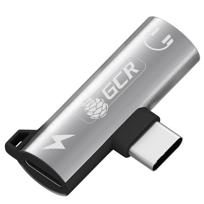 GCR Переходник USB Type C > 3.5mm mini jack + TypeC с отверстием для шнура, серебряный, GCR-53493 Greenconnect GCR-53493